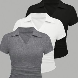 Casual Damesmode Kleur V-Hals Driedelige Set DP111165