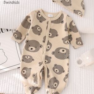Baby Beer Print Bodysuit met Bijpassende Muts - Zachte Ademende Korte Mouw Romper voor Jongens & Meisjes, Casual Outfit, Wit met Bruine en Hartjes Design, Babykleding voor Buiten