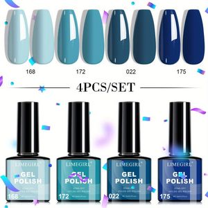 limegirl 4-delige blauwe serie nagelgel kit 8ml semi-permanente LED inweek manicure lak DIY starterset, kleuren voor alle seizoenen, hoogglans sneldrogende gepolijste nagels