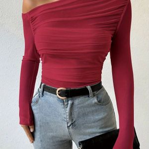 [Oriëntatie] Lente en Herfst Nieuwe Kleur Mode Ontwerp Schouder Lange Mouw Top Kerst