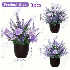 TEMU 3 stuks Paarse Potplanten Kunstbloemen - Elegante Lavendel Nepplant voor Kantoor, Slaapkamer, Woonkamer, Badkamer, Bureau | Creëert een Rustige Atmosfeer | Verjaardagscadeau, Ideaal voor Kerstmis