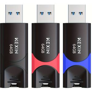 KEXIN 3-Pack, 128GB, 64GB, 32GB USB 3.0 geheugen 3 USB-pennen 128 GB hoge snelheid geheugestick 128/64G/32GB 3.0 geschikt voor computers, tv's, laptops, auto's (zwart, rood, blauw)