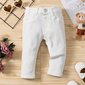 Witte Gewassen Eenvoudige Rekbare Denim Broek voor Baby Meisjes