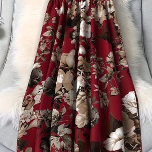 Vrouwen A-Lijn Rok met Bloemenprint - Bourgondië & Beige, Machinewasbaar Niet-Rekbare Stof voor Casual, Kantoor & Vakantie Kleding - Elegante Collectie, Comfortabele Pasvorm
