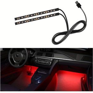 Auto LED Stripverlichting, 24-LED Neon Binnenhuis Sfeerlamp, Dashboard Nachtlamp met USB-Aansluiting voor Auto Interieur Decoratie, Universele Autotoebehoren (IJsblauw)