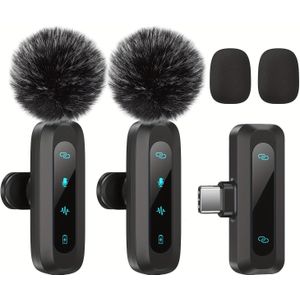 HITOZON Professionele Draadloze Lavalier Microfoon met Ruisonderdrukking, - C-ontvanger, Clip-On Microfoon voor Streaming, Vloggen, Podcasten, Smartphones/Tablets - (Compatibel met iPhone/)