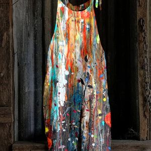 Turquoise Blauw naar Roze Ombre Abstracte Print Strapless Jumpsuit - Verstelbare Rugloze Broek met Tailleband, Machinewasbare Resortkleding voor Strandfeesten, Casual & Festival Outfits (Nee)