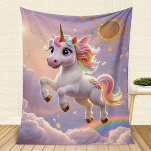 1pc Unicorn Cartoon Flannel Fleece Blanket - Contemporary Style, All , Machine Washable, 100% Polyester, 200-250gsm, Multi-use Gift, Sofa, Travel Blanket