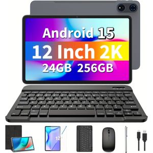 QDDQ 2025 Nieuwe -tablet, 12 inch 15 tablet met toetsenbord, 24GB(8GB+16GB)+256GB, 8MP+16MP, WiFi, IPS-scherm, 2-in-1 tablet met hoesje, muis en stylus (zonder adapter), Tablet, Pad