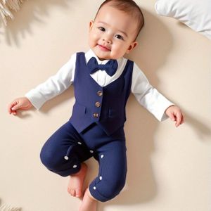 Newborn Jongenspak Set | Coole Baby Jongens Bodysuits met Vlinderdas en Nep Zakken, Casual Stijl voor Lente/Zomer, 0-12M, voor Buiten