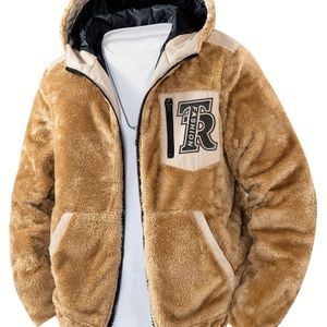 Herenvintage-Stijl Fleece Hoodie met TR Print - Gezellig, Warm met Rits en Zakken, Polyester, Machinewasbaar voor Alle Seizoenen