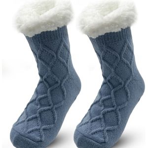 1 Paar Dames Winter Warme Slippersokken - Dikke Fleece Gevoerd, Geometrisch , Witte Rand, Beige, Lichtblauw, Grijs, , Perfect voor Thuis & Vakantie , Knusse Sokken