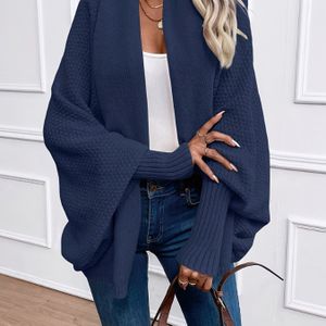 Elegante dameskardigan met kleur en belkraag - polyesterstof, contrasterende kraag, lichtgewicht, perfect voor lente/herfst en winter, herfst-wintermode|Elegante kardigan|Polyester