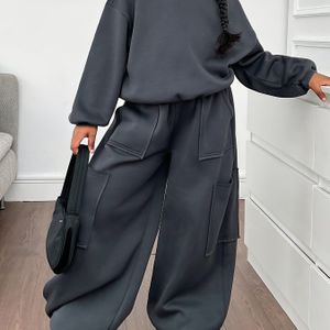 Meisjes Lente- en Herfstmode Set met Losse Broek, Bijpassend Hoofd Sportshirt, Ronde Hals Korte Sweatshirt en Casual Super Losse Joggingbroek Set, Perfect voor Buiten