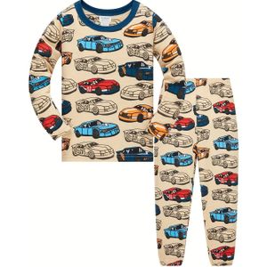 Jongens Pyjama Set met Lange Mouwen & Broek voor Kinderen van 1-8 Jaar, Schattige , Comfortabele Casual Huiskleding voor Lente, Zomer en Herfst, Abrikooskleur
