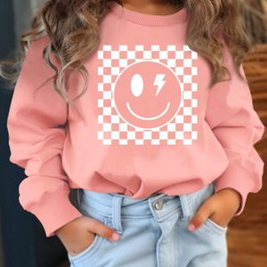 Kalebas Pop Meisjes Schattige Cartoon Glimlach Gezicht Lange Mouwen Sweatshirt - Gezellig Polyester, Machinewasbaar, Perfect voor Lente/Herfst