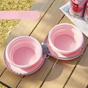 Pet Dog Travel Silicone Double Bowl, 2 In 1 Foldable Silicone Dog Bowl, Portable Easy To Feeding Device For Travel And Outdoor Use, Pet Boarding, Training Feeding And Water Dish
