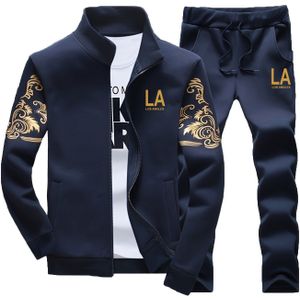 Heren Casual 2-delige outfit, stijlvolle bedrukte volledige ritsjack en broek met trekkoord, casual sportkleding pak