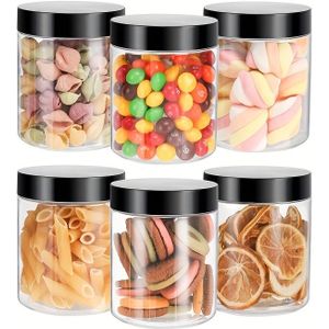 6/16 Pak Plastic Potten met Deksel, 8oz (ca. 240g) Transparante Ronde Reiscontainers voor Snoep, Crèmes & Cosmetica – Navulbare Monstertjes met Zwarte Deksels