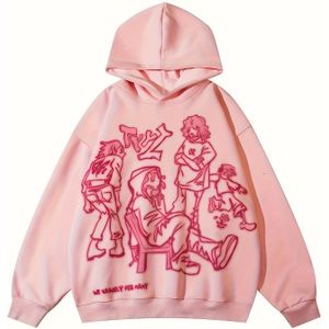 Y2K Stijl Dames Hoodie Sweatshirt: Roze, Polyester Mengsel, Gebreid , Letter , Alle Seizoenen