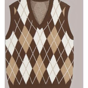 Stijlvol gebreid vest voor heren in preppy stijl, mouwloos sweatervest, casual geruit gilet