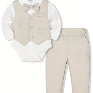 Jongenskledingset: Herenhuwelijksoutfit met formele overhemd, vest, stropdas en broek - 4-delige pak voor kinderen, perfect voor buiten, geschikt voor verjaardag, geschikt voor babyjongen