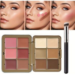 12-Kleuren Concealer Palette Blush Crème met Kwast Multifunctionele Make-up Palet Voedende Niet-klevende Foundation Makeup Combo Make-up Palet