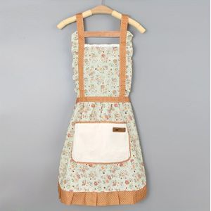 1 stuks Bloemige Schort met en Zak voor Zakdoekjes - &, Roze & Groen Bloemenpatroon, Verstelbare Bandjes, Perfect voor Keuken, Woonkamer