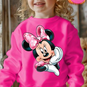 Disney Minnie Mouse "Eenhandige Wangondersteuning" Cartoon Print Fleece Hoodie voor Meisjes - Stijlvolle Herfst/Winter Trui WY60592