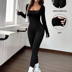 Vrouwen's Warme Hoge-Hals Zwarte Jumpsuit, Geschikt voor Binnen, Herfst en Winter Casual