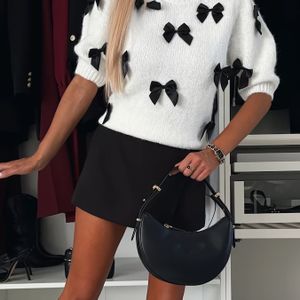 Elegante Casual Dames Pullover met Strikdetails | Ronde Hals, Mouw, Kleur, Veelzijdige Streetwear voor Lente/Zomer/Herfst