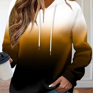 Gradiëntkleurige Hoodie met Trekkoord, Casual Lange Mouwen Hoodies Sweatshirt, Dameskleding