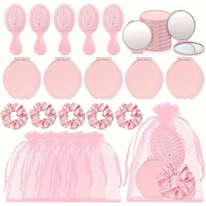 Favor Kit 20 stuks - Haarborstel, Ronde Zakspiegel, Haarelastieken & Organza Tassen - Accessoireset voor Bruiloften, Verjaardagen, Make-upfeestjes, Spa's, Pyjama Feesten en Halloween