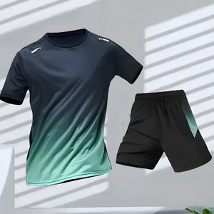 2 stuks Heren Zomer Basketbal Trainingsset, Gradiënt Korte Mouw Ademend T-Shirt en Atletische Broek met Vakken, Kerstcadeau