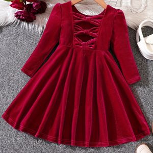 Meisjes Nieuwe Lente/Herfst Kerstjurk met Fluweel Strik Prinsessenjurk