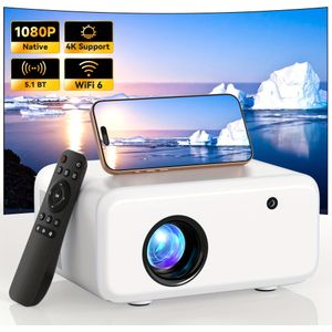 4K Projector met 5G Dual WiFi, Native 1080P Full HD, BT Wireless 5.1, 350ANSI Helderheid, Elektrische Focus, USB, Compatibel met Smartphone, Tafelmodel, Afstandsbediening
