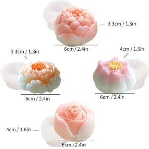 Bloemen Siliconen Malset van 4 stuks: Roos, voor Lotus, Hibiscus, Pioenroos - Perfect voor Kaarsen, , Gips enz