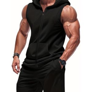 Starman OBM Zomer Amerikaanse Stijl Heren Fitness Gewichtheffen Zip-Up Capuchon Losse Ademende Vest Shorts Sportset