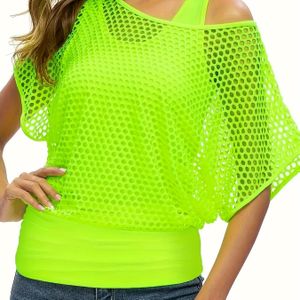 Plus Size, Plus Size Dames Casual Vintage Visnet T-Shirt en Vest Hol Ontwerp Vakantie Outfit Set Nian Nian Speciaal