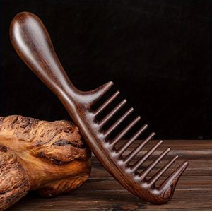 Natuurlijke Ebbenhouten Kam met Brede Tanden - Antistatisch, Kan de Hoofdhuid Masseren, Geschikt voor Alle Haartypes - Premium Sandelhouten Kam, een Keuze voor Lang en Krullend Haar.