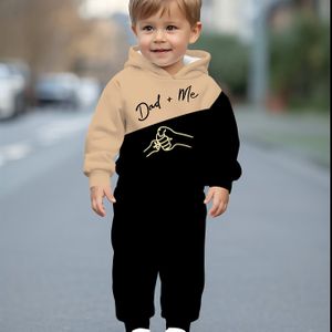 Baby jongens hoodie set, kleurblok letterprint, lente en herfst casual en comfortabele set, perfect voor buiten