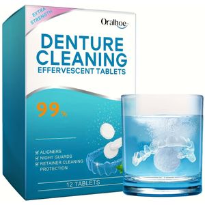 12 TABLETTEN met Citroenzuur en Zuiveringszout voor Gebitsreiniging – Zachte Reinigingsschuimtabletten voor Kunstgebitten, Onzichtbare Beugels & Vlekken – Dagelijks Gebruik, Draagbaar Schuim