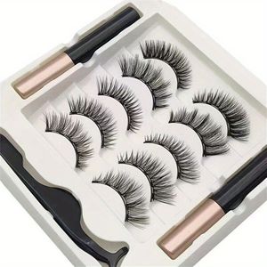 5- Magnetische 3D Nepnertsen Wimper- & Eyeliner Set - Makkelijk aan te Brengen, Dikke D-Curl, 10-12mm met Pincet, Geurvrij in Witte Lade