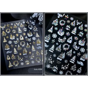 2 stuks HERFST NAILS Kerst Nagelstickers - 3D Reliëf Glanzende Gouden Folie Sneeuwvlok/Kerstboom/Gevroren/Kerstman/Frost Witte Elementen DIY Decoratieve Stickers