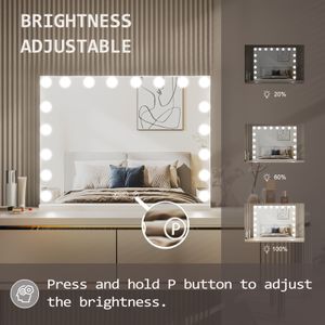 Make-up Spiegel met Verlichting, ''x23.6'' Hollywood Spiegel, Make-upspiegel met 17 Dimbare Lampen, 10X Vergroting en USB-Oplaadpoort, Wit