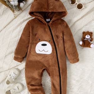 Winterbeer Hooded Jumpsuit - Rits Romper met Berenkap & Pootafdruk Outfit, Zachte Warme Lange Mouwen Onesie & (Handwasbaar) - Knusse Eerste Kleding, Perfect voor Buiten