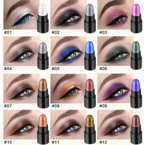 12-Kleuren Oogschaduwstick Set - Langhoudend, Hoogglans Glitter & Matte Afwerkingen in Zwart, Grijs en Gemengde Tinten