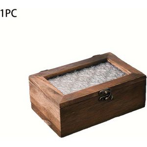 Een Handgemaakte Houten Retro Opbergdoos, Huishoudelijke Tung Houten Stofdichte Scharnierende Sieradendoos, Desktop Opbergdoos Voor Waardevolle Spullen, Afsluitbare Houten Opbergdoos