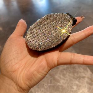 Vrouwen Draagbare Opvouwbare Mini Haarborstel met Ingebedde Kunstmatige Strasssteentjes, Luchtkussen Massagekam en Make-upspiegel Duo voor Normaal Haar - Styling en Ontwarrende Accessoire