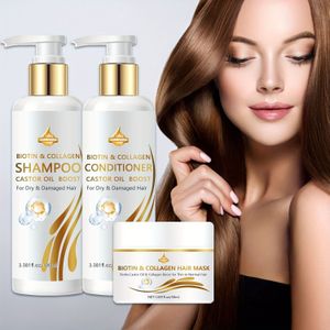 Biotine & Collageen Haarverzorgingsset - Voedende Shampoo, Intensieve Diepe Conditioner en Ultra Hydraterende Crème met Keratine en Arganolie voor en Beschadigd Haar